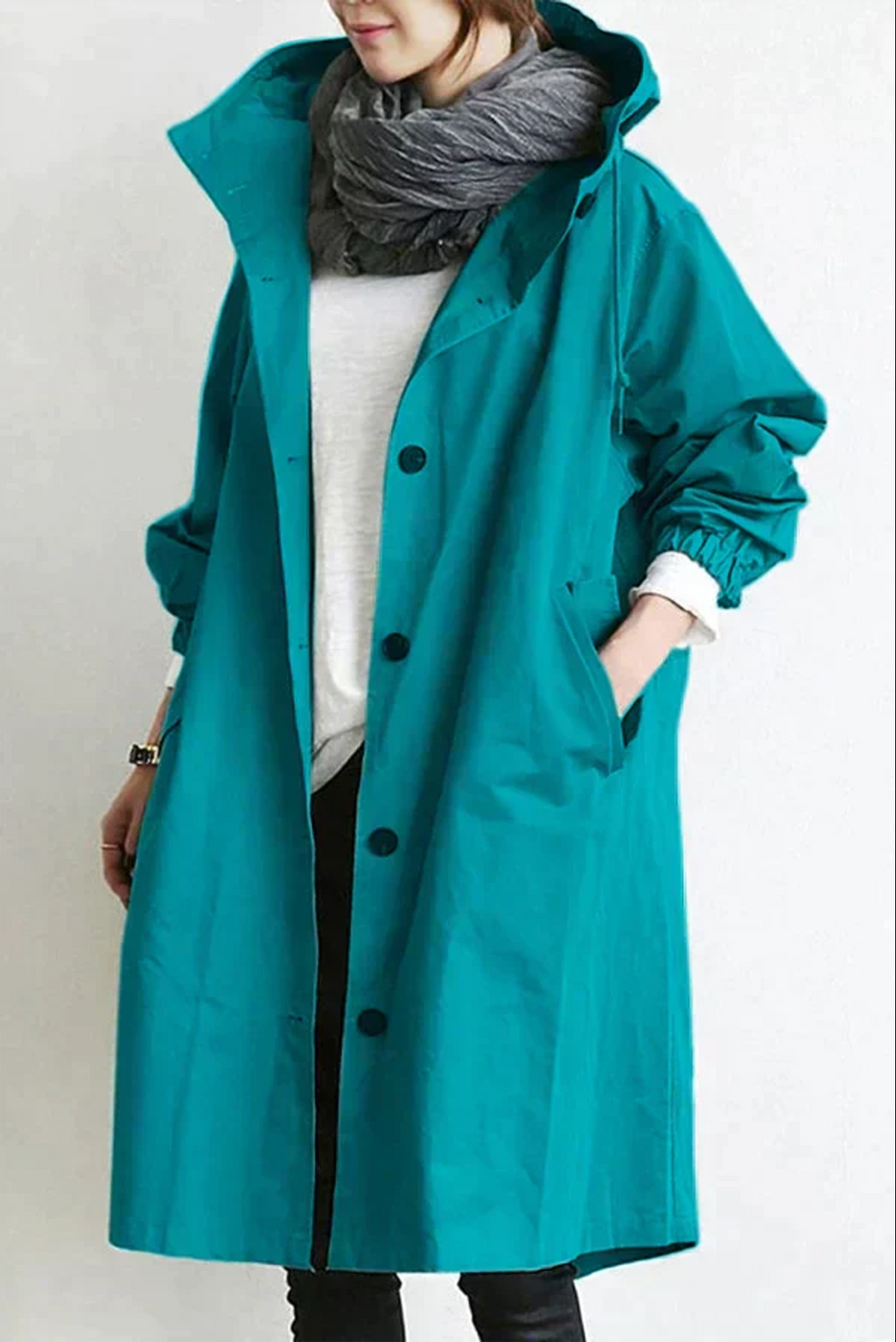 women's oversized hood rain coat turquoise