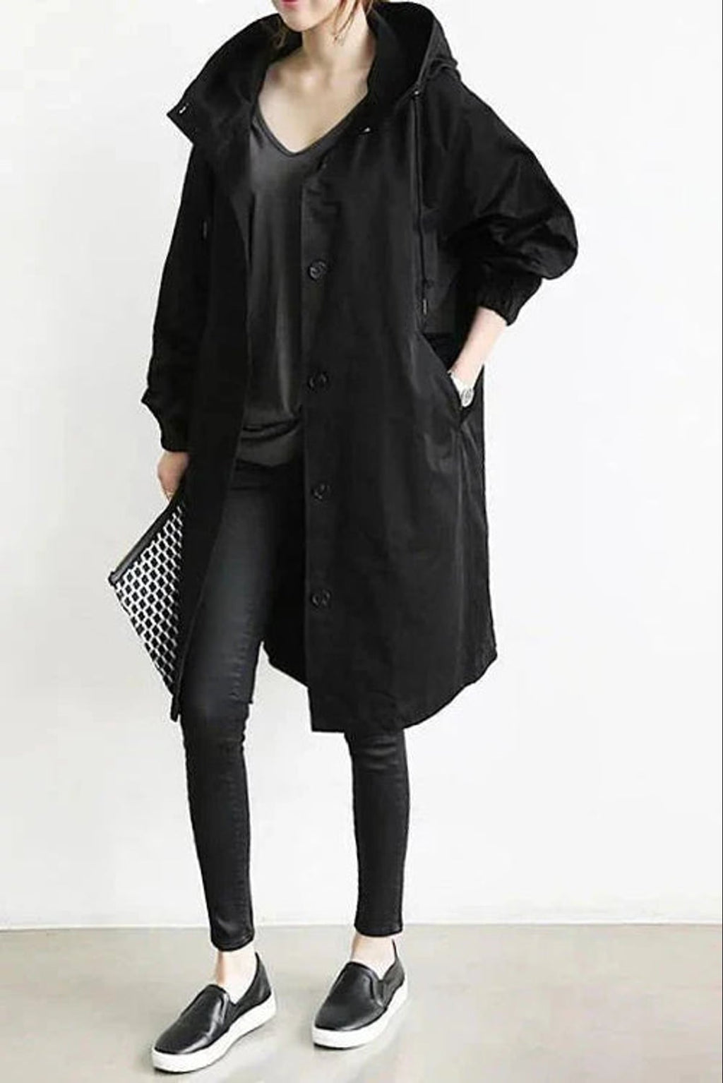 women's oversized hood rain coat black