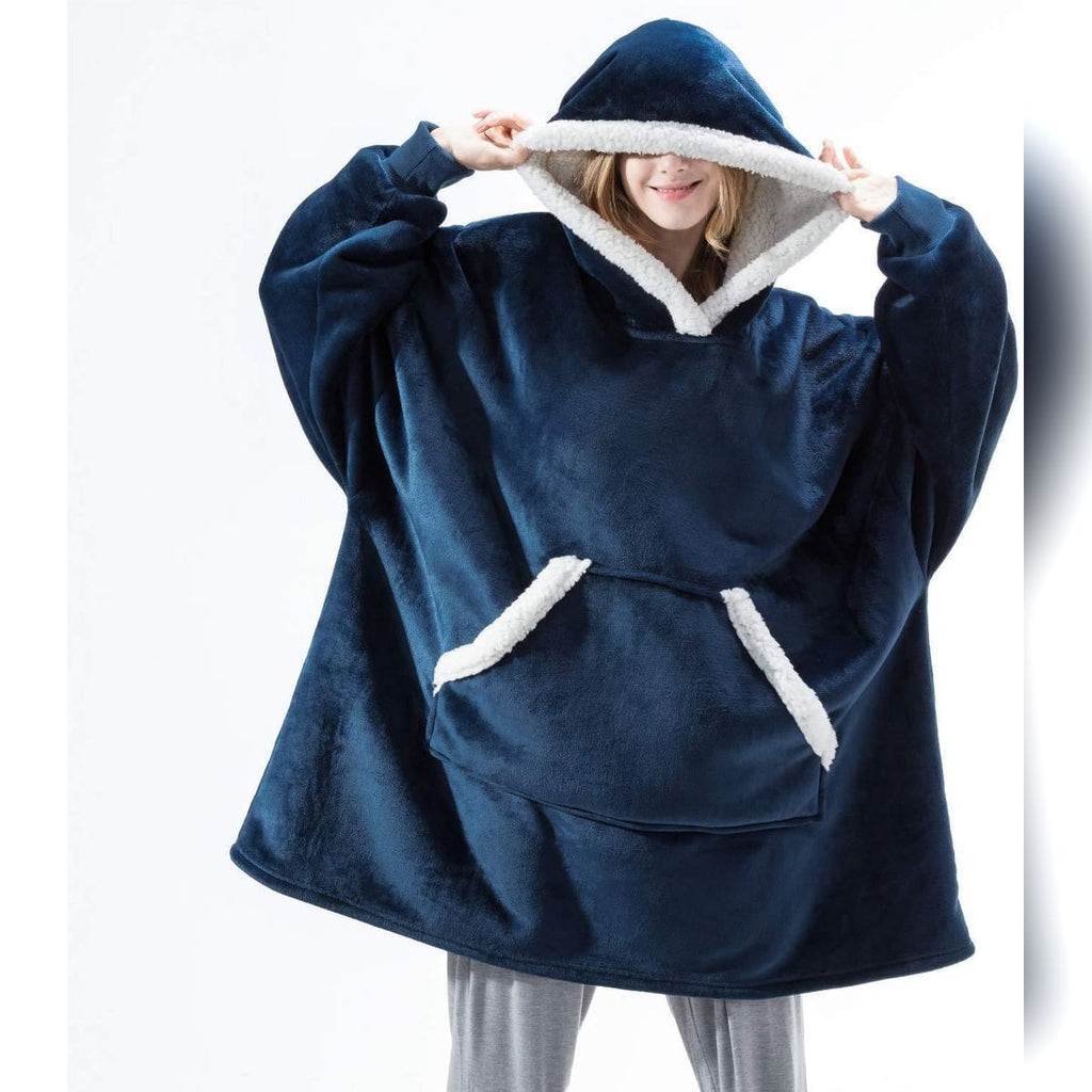 women's oversized hooded blanket sweatshirt in blue with pockets