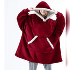 women's oversized hooded blanket sweatshirt in red with pockets
