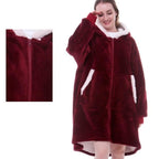 women's oversized hooded blanket sweatshirt in red zipper
