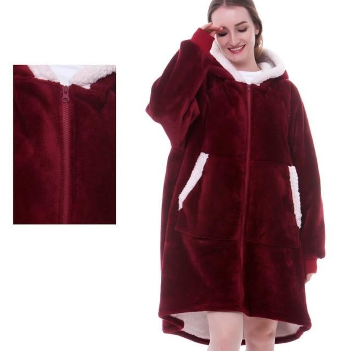 women's oversized hooded blanket sweatshirt in red zipper