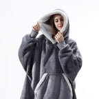 women's oversized hooded blanket sweatshirt in gray with pockets