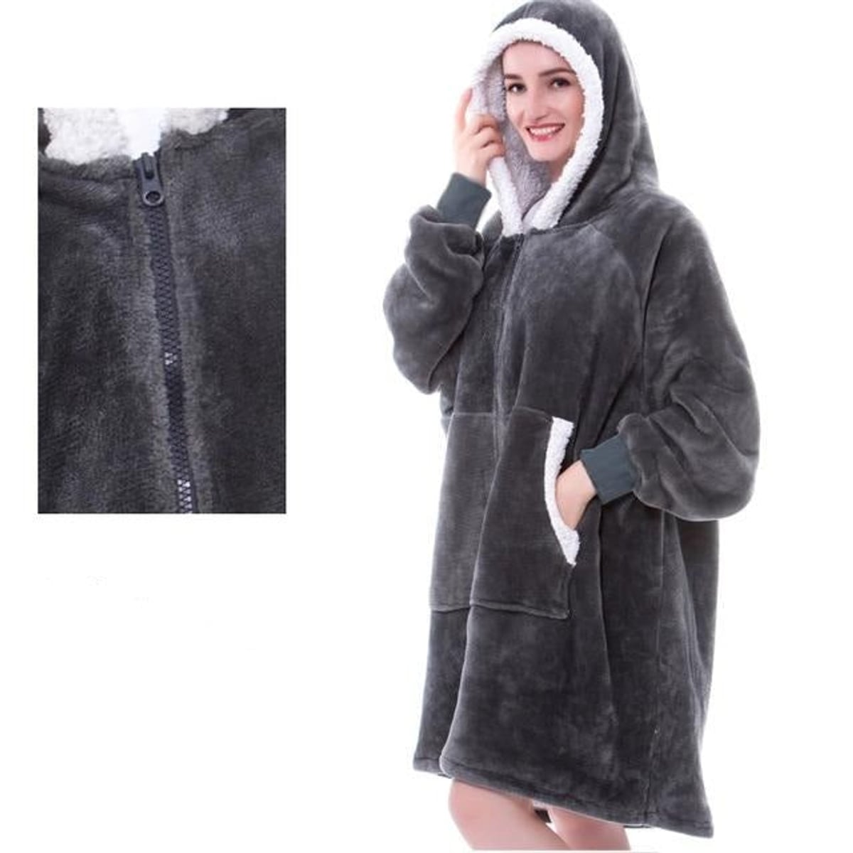 women's oversized hooded blanket sweatshirt in gray zipper