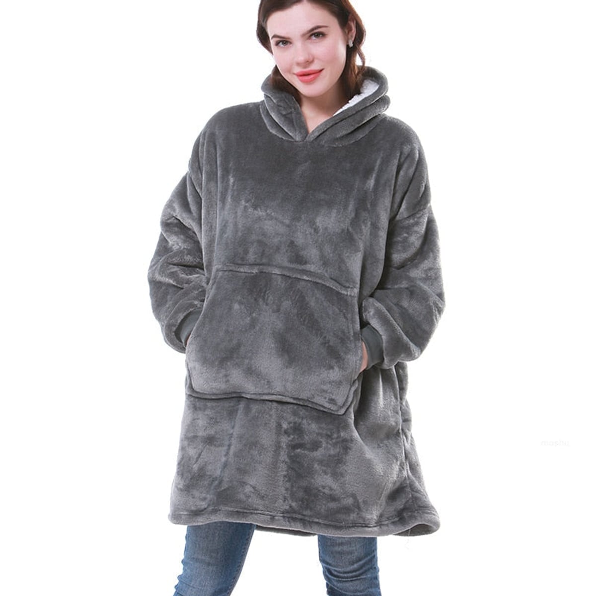 women's oversized hooded blanket sweatshirt in gray