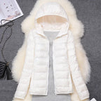 women's packable hooded puffer coat in white