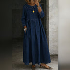 women's peter pan collar denim dress in navy