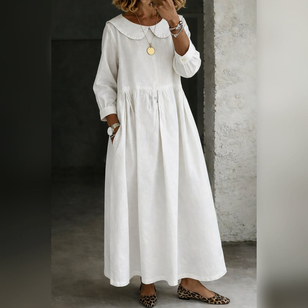 women's peter pan collar denim dress in white