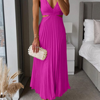 women's pleated midi dress in pink