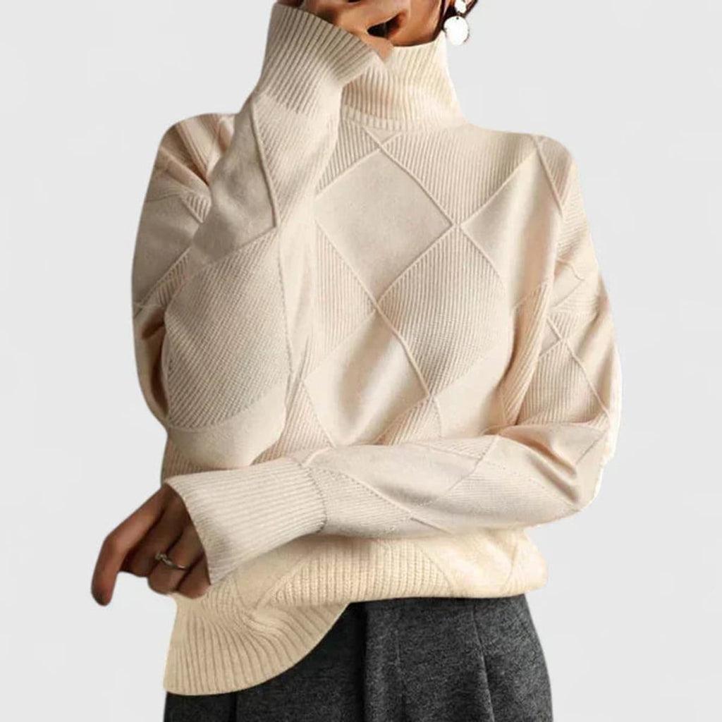 women's relaxed fit high neck sweatshirt in beige