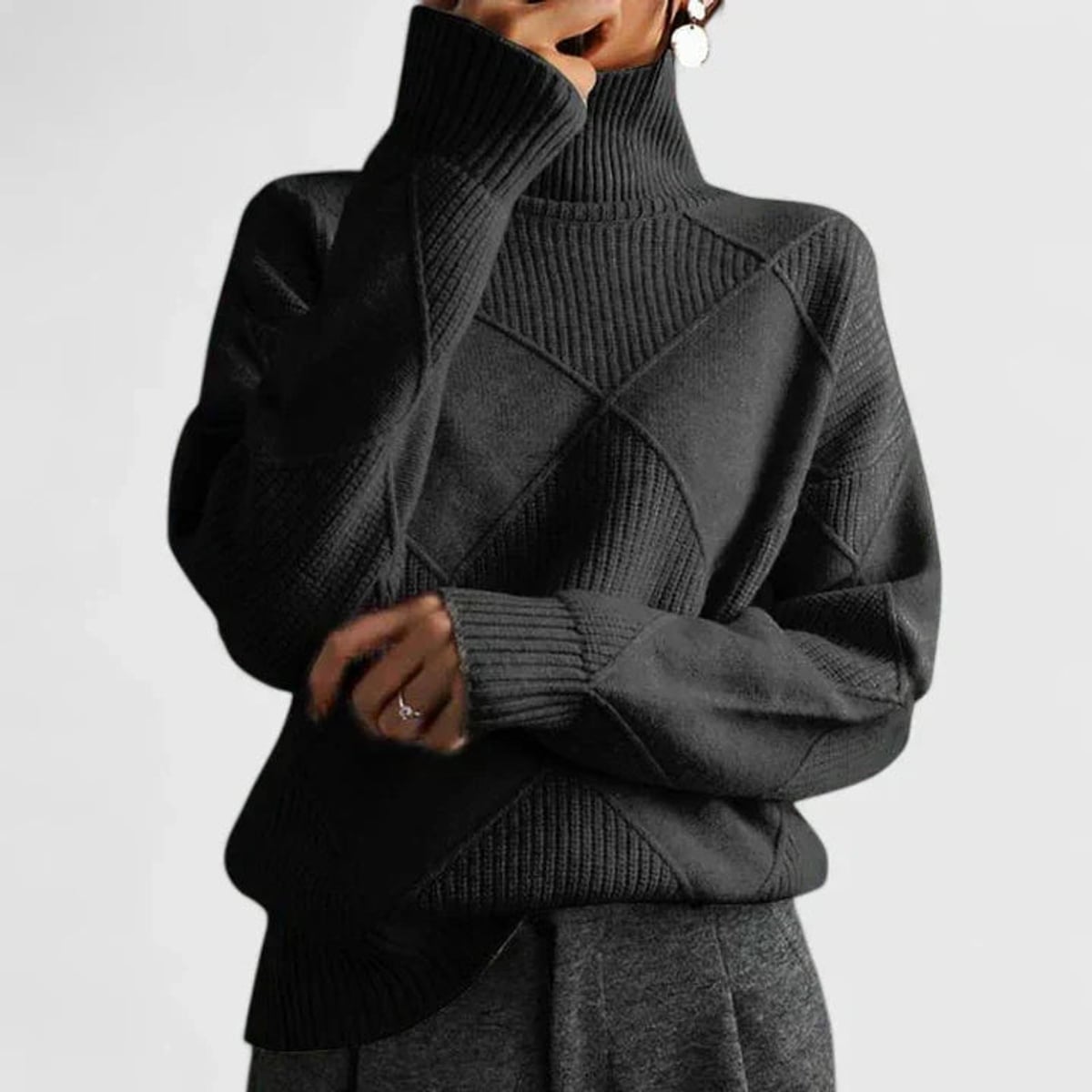 women's relaxed fit high neck sweatshirt in black