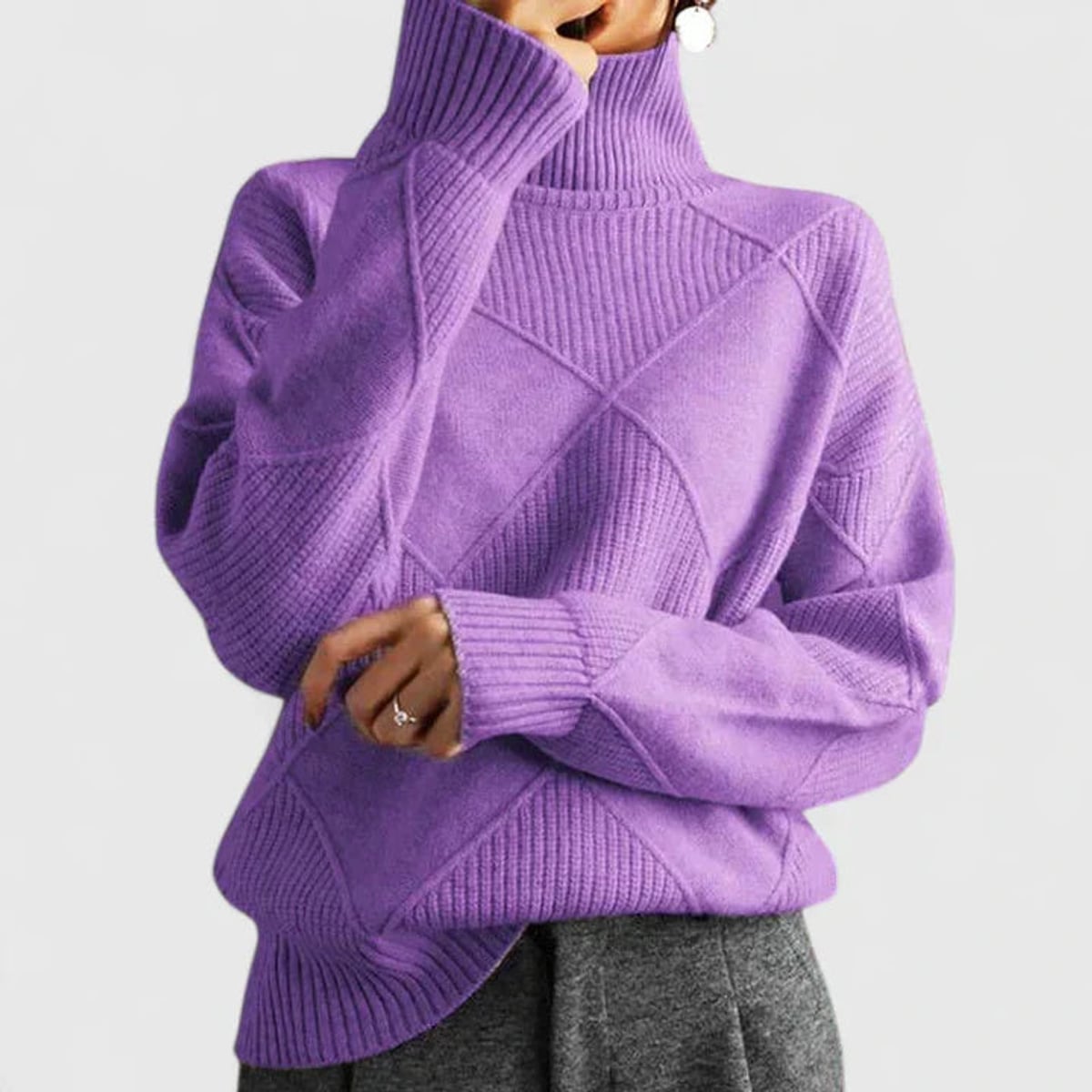 women's relaxed fit high neck sweatshirt in light lilac