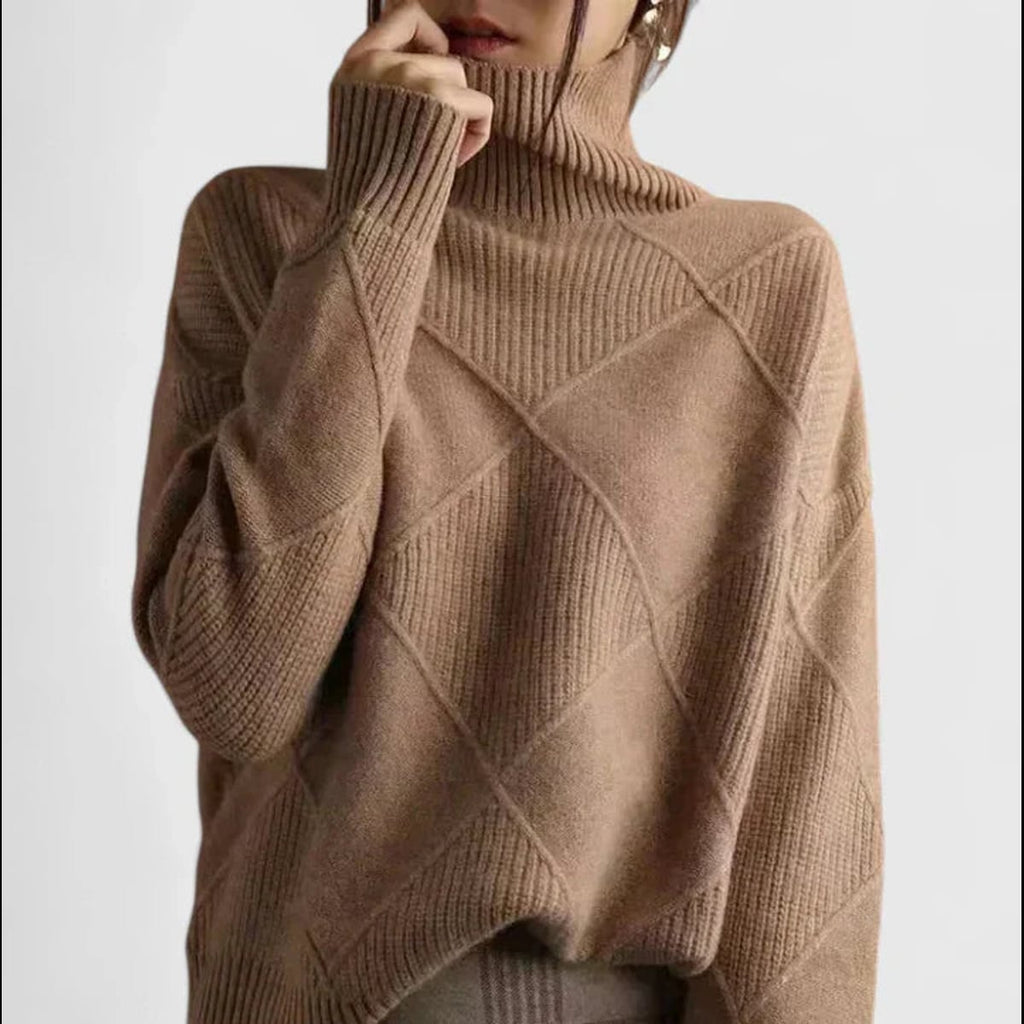 women's relaxed fit high neck sweatshirt in brown