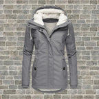 women's relaxed fit hooded coat in grey for women