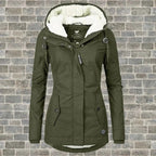 women's relaxed fit hooded coat in army green for women