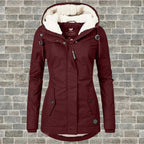 women's relaxed fit hooded coat in burgundy for women