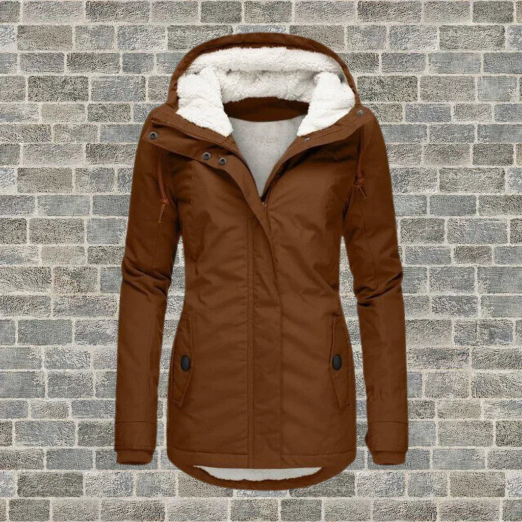 women's relaxed fit hooded coat in brown for women