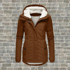 women's relaxed fit hooded coat in brown for women