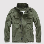 women's retro denim jacket with multiple pockets in olive green