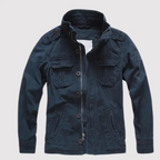 women's retro denim jacket with multiple pockets in navy blue