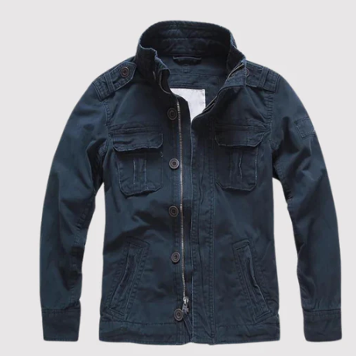 women's retro denim jacket with multiple pockets in navy blue