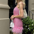 women's sequin cocktail dress with feather hem
