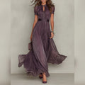 women's short sleeve lace trim maxi dress in purple
