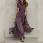 women's short sleeve lace trim maxi dress in purple
