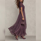women's short sleeve lace trim maxi dress