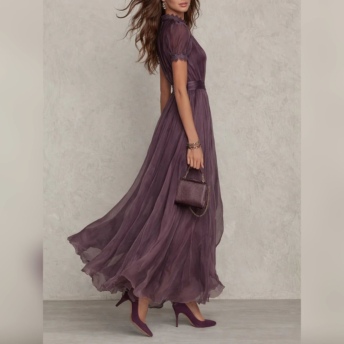 women's short sleeve lace trim maxi dress