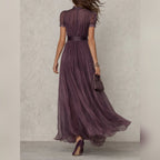 women's short sleeve lace trim maxi dress