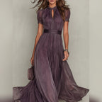 women's short sleeve lace trim maxi dress