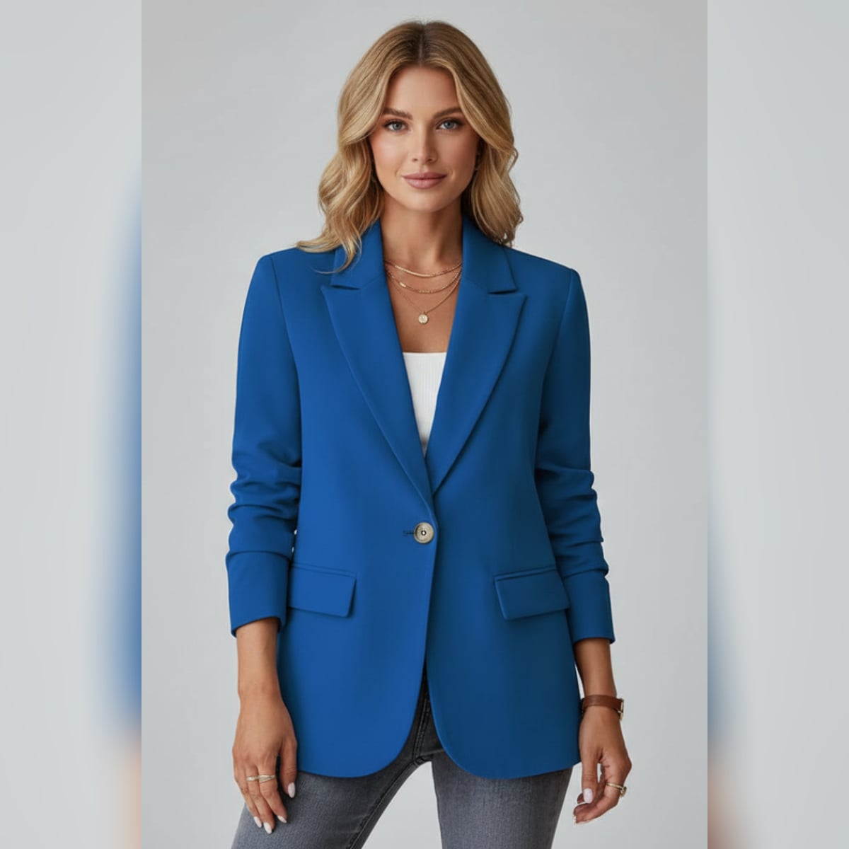 women's single button notch lapel blazer in blue