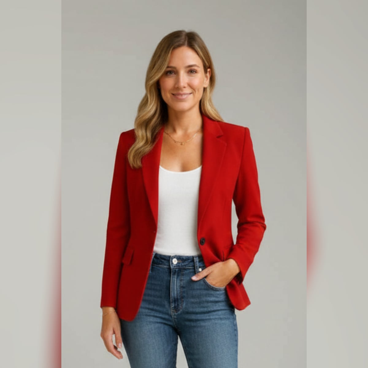 women's single button notch lapel blazer in red