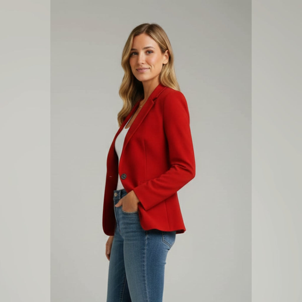 women's single button notch lapel blazer in red