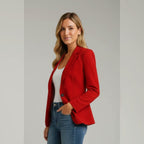 women's single button notch lapel blazer in red