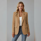 women's single button notch lapel blazer in camel