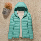 women's slim fit hooded quilted puffer jacket in turquoise