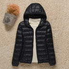 women's slim fit hooded quilted puffer jacket in black