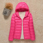 women's slim fit hooded quilted puffer jacket in fuchsia