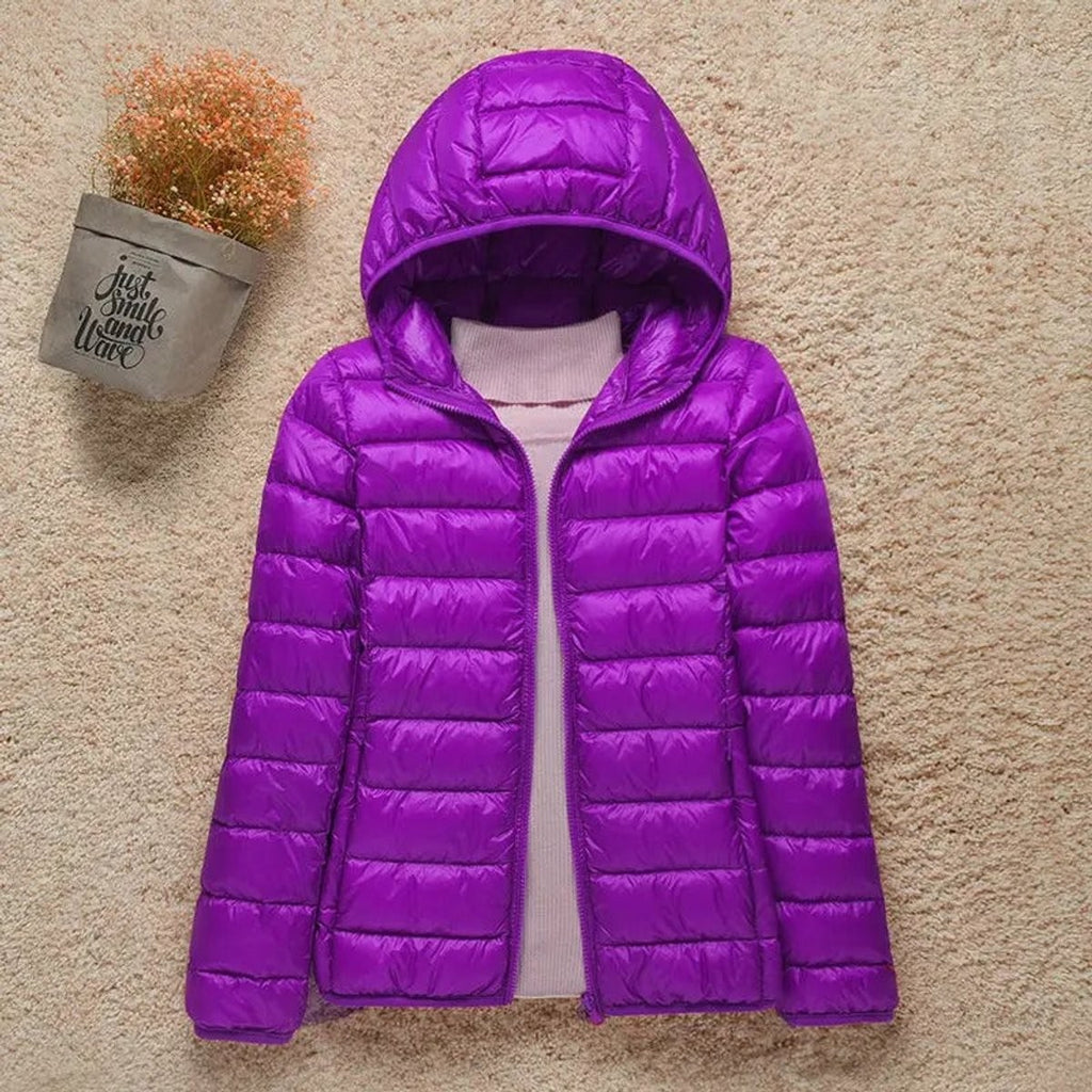 women's slim fit hooded quilted puffer jacket in lilac