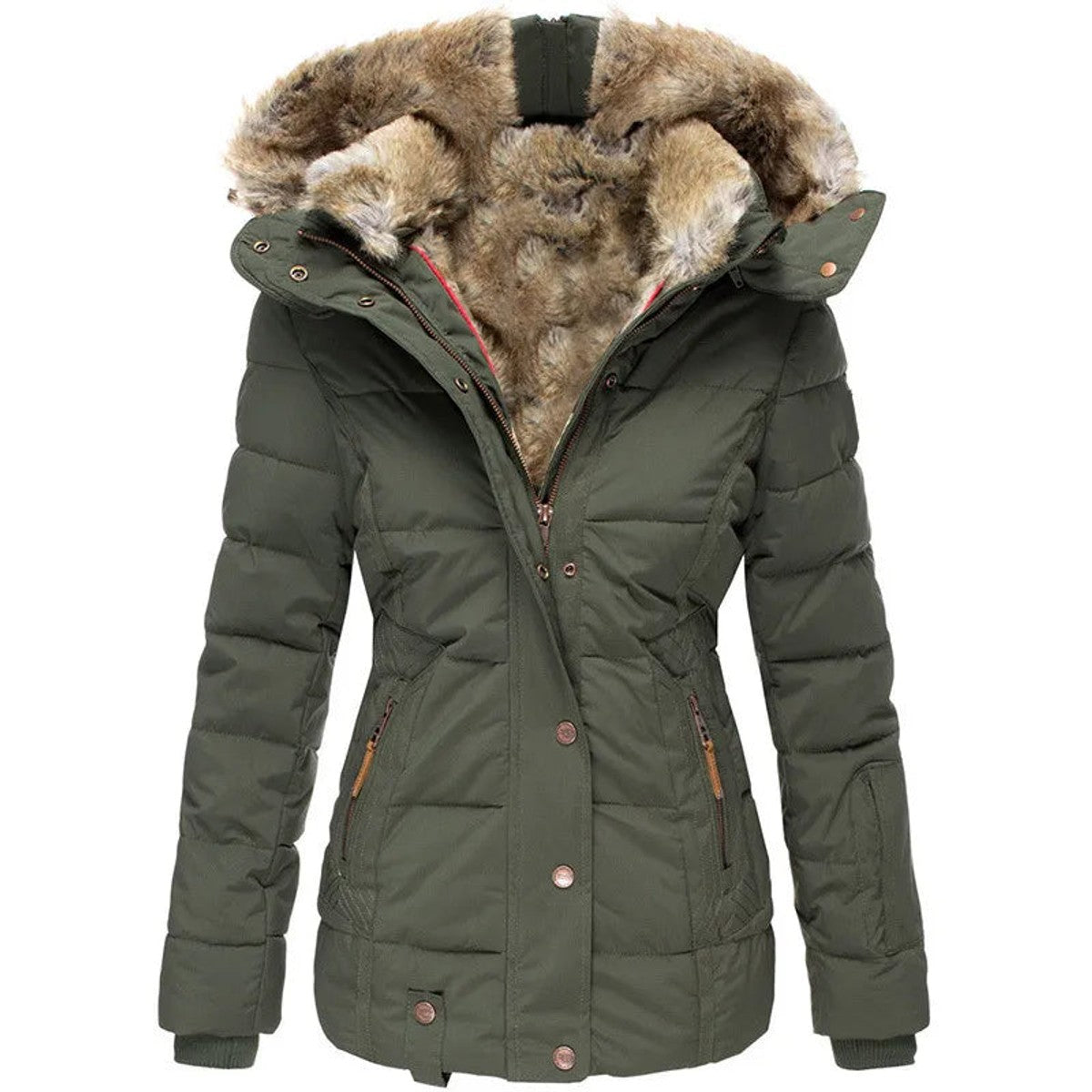 women's slim fit winter jacket in green