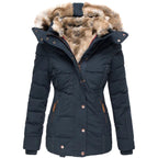 women's slim fit winter jacket in blue