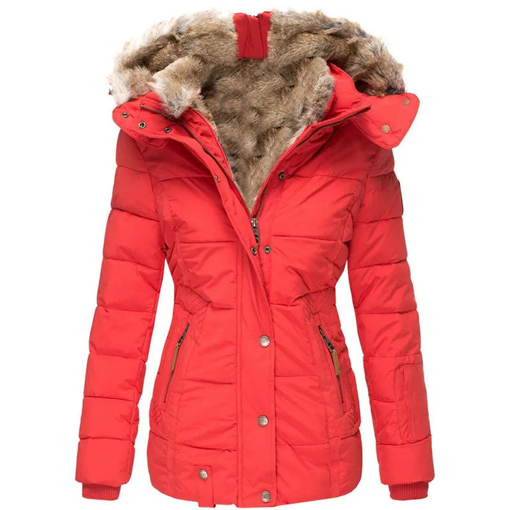 women's slim fit winter jacket in red