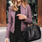 women's smooth faux leather jacket in purple