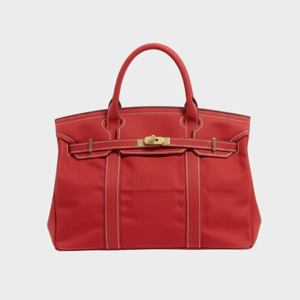 women's structured canvas tote bag in solid red