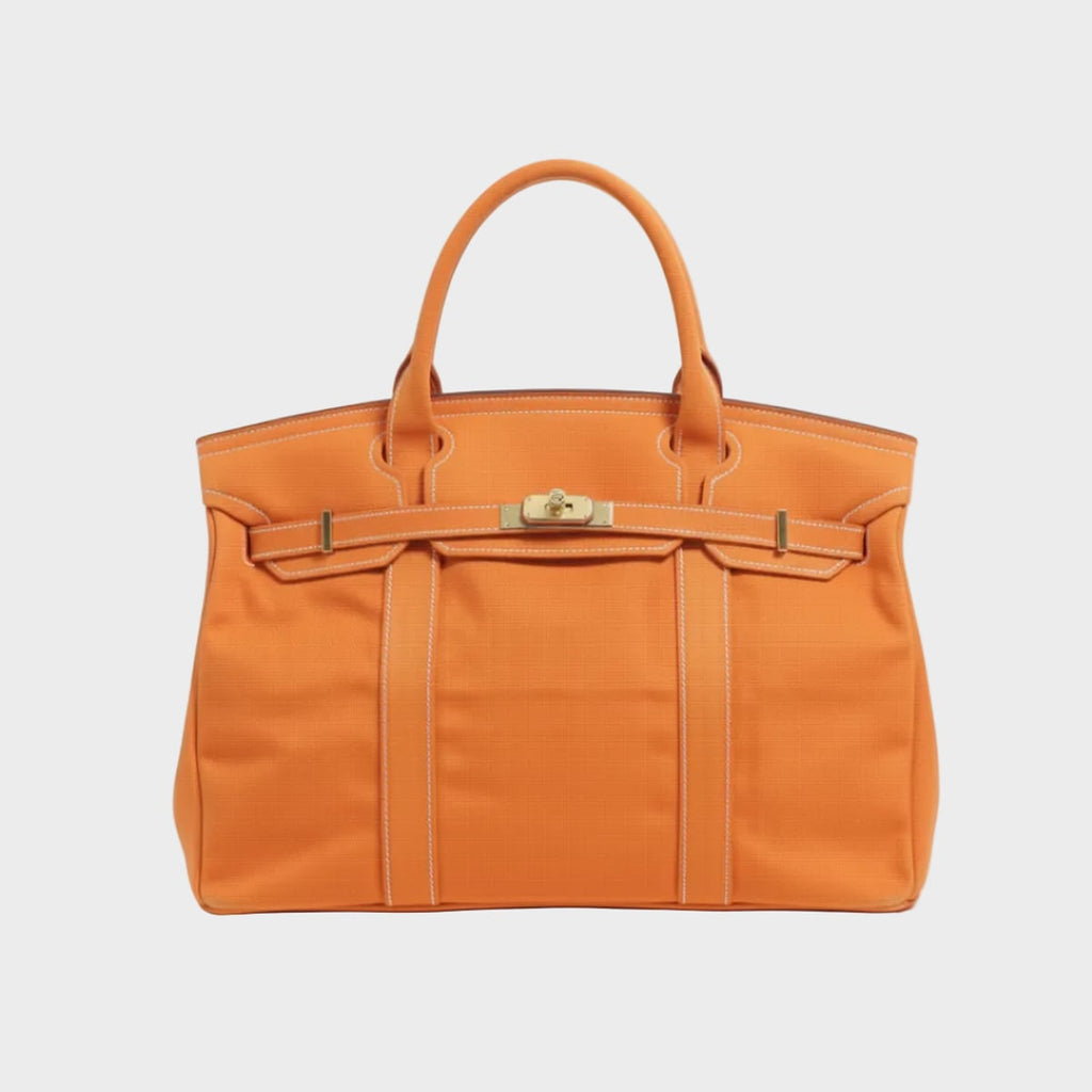 women's structured canvas tote bag in solid orange
