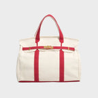 women's structured canvas tote bag in fire red