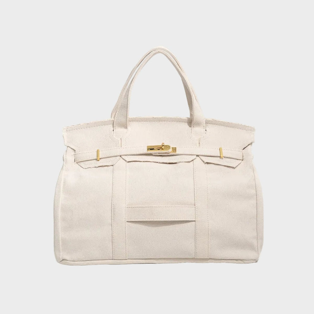women's structured canvas tote bag in linen white