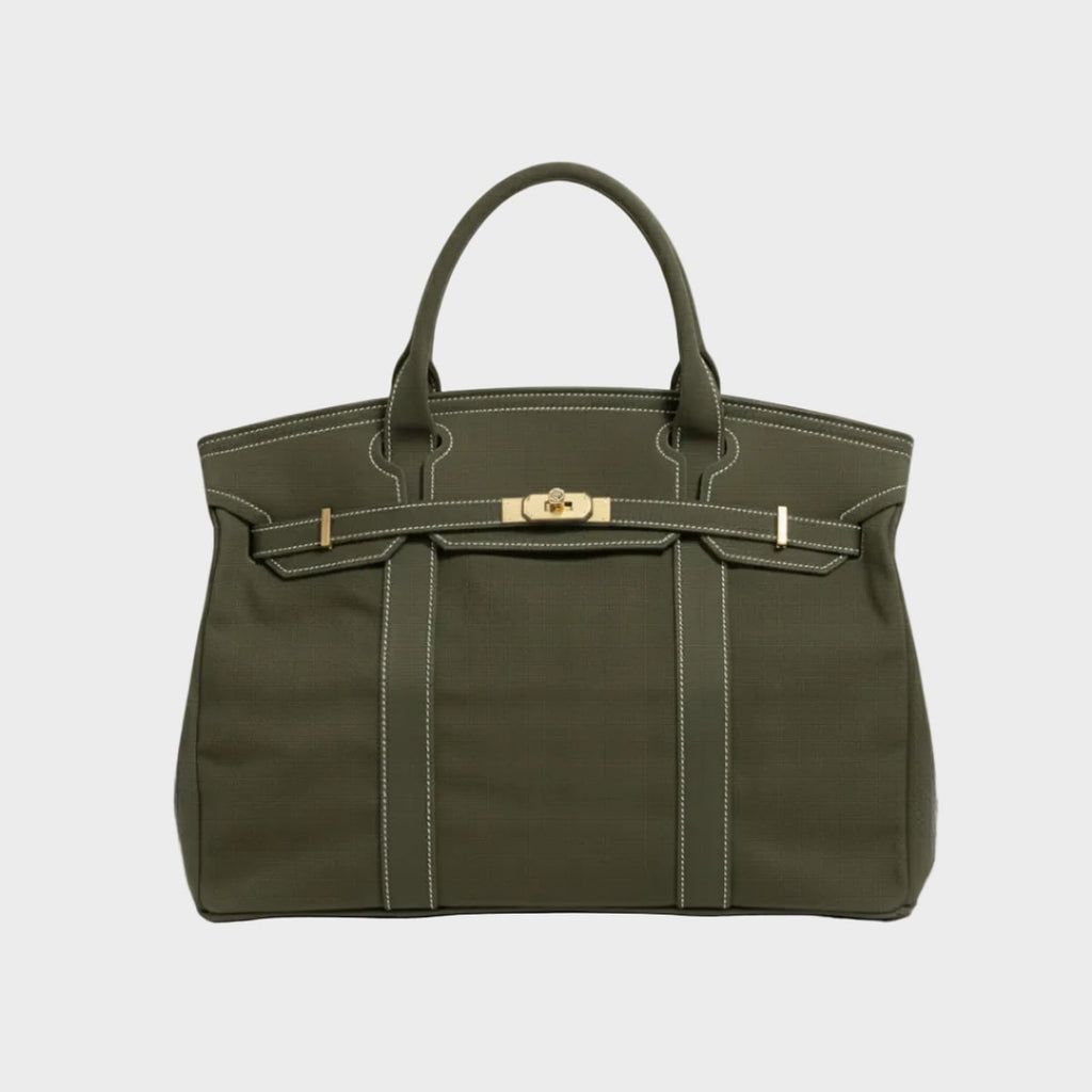 women's structured canvas tote bag in solid olive green